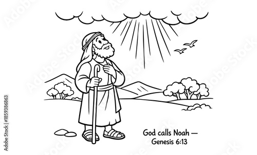Biblical illustration of Noah receiving a divine message from the sky