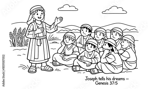 Joseph shares his dreams with his brothers in a biblical illustration