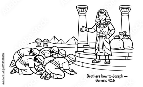 Biblical illustration of Joseph's brothers bowing to him in ancient Egypt