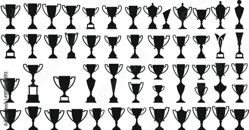 Trophy Cup Silhouette Collection Featuring Award Prizes Victory Success and Championship Symbols Black Vector Set