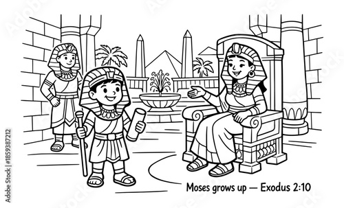 Pharaoh's daughter adopts baby Moses, who grows up in Egyptian royalty