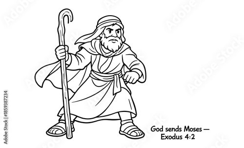 Biblical illustration of Moses holding a staff, ready for his divine mission