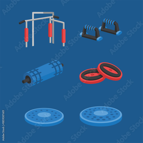 Collection of Fitness Equipment for Home Gym.