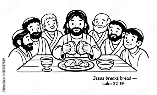 Jesus breaks bread with his disciples at the Last Supper, a sacred meal