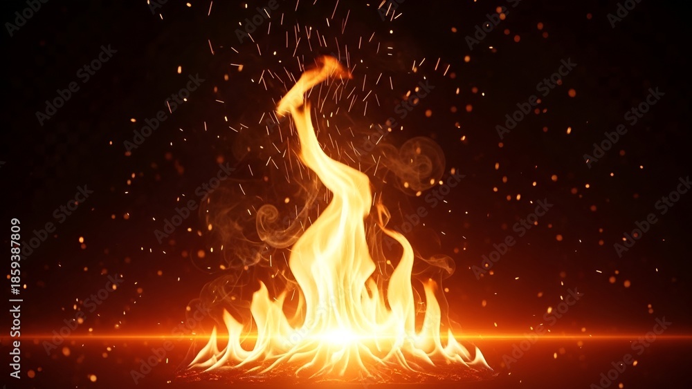 Fototapeta premium Dramatic Fire Flames and Sparks Against Dark Backdrop for Intense Visual Effect