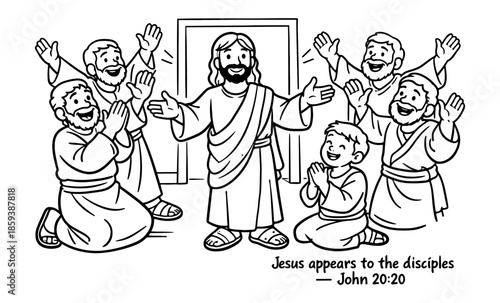 Jesus Christ appears to his joyful disciples in a heartwarming religious illustration