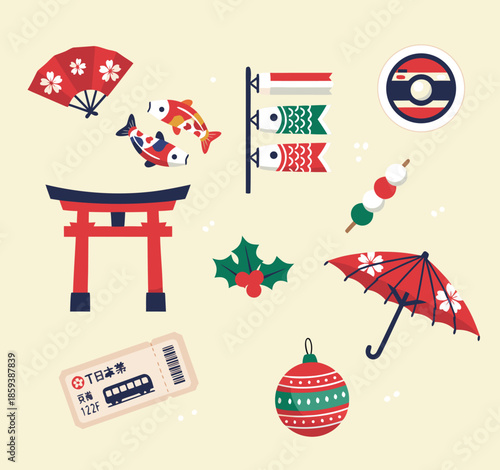 Collection of Japanese cultural icons and symbols.