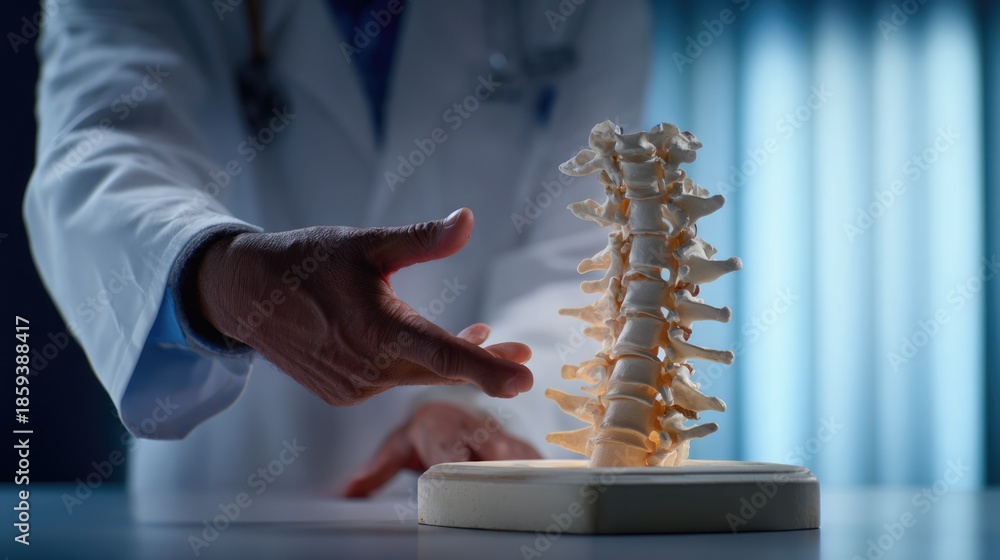 Fototapeta premium Doctor Presenting Human Spine Anatomical Model