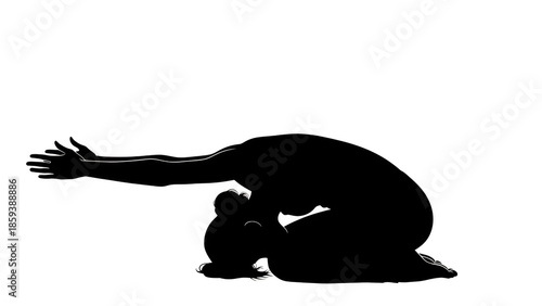 White outline of a person in a yoga pose on a black background stretching flexibility