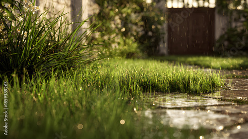 Drip irrigation system gently watering young plants in organized planting rows
