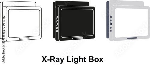 Set of X-Ray light box icons in outline solid black and color variations perfect for medical or diagnostic illustrations