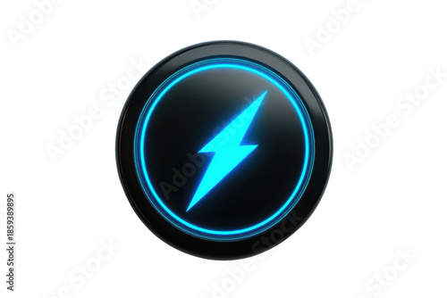 Free Download black 3d buttom UI UX element with bright blue glowing power bolt or lightning symbol isolated on white or transparent png - GFXLoad