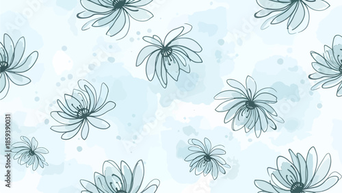 Floral pattern illustration with daisies on a light blue watercolor background