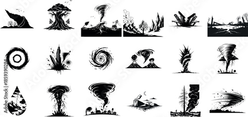 Collection of Black and White Weather Phenomena Illustrations