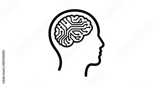 Simplified illustration of a human head in profile with visible brain
