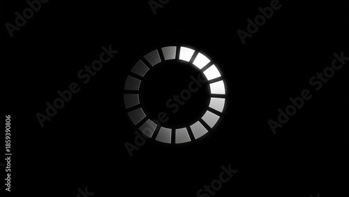 Minimal circular loading spinner composed of glowing dots on a black background. Ideal for buffering, waiting, processing, and system loading concepts in user interfaces, apps, websites, and software 