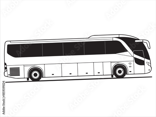 Black and White Bus Illustration Side View Transportation Art