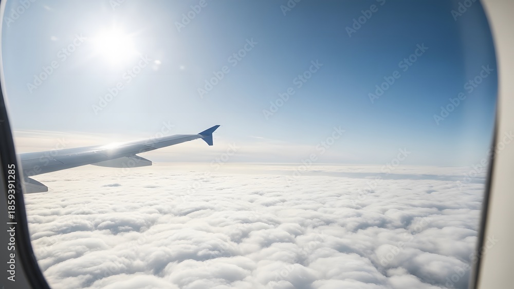 Fototapeta premium View from airplane window above the clouds