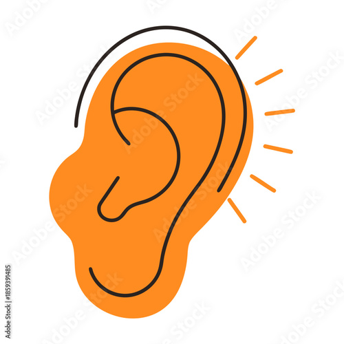 Abstract illustration of an ear in orange with sound waves  