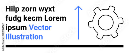 Technology, progress, mechanics, process optimization, innovation, automation. A gear symbol paired with an upward arrow and placeholder text. Technology and progress concept