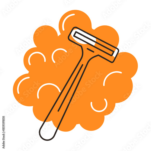 Razor on orange foam background in minimalist design  