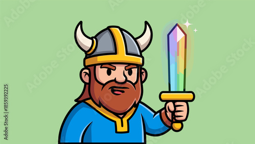 Cartoon Viking Warrior with Sword Ready for Battle.