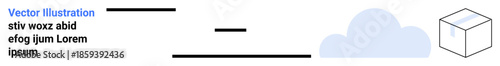 Cloud storage, data transfer, technology services, digital computing, file sharing, internet services. Minimal design of a cloud and box with data lines. Cloud storage and data transfer concept