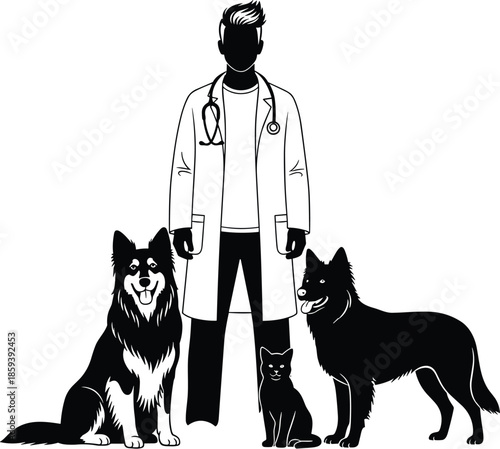 Silhouette of gay parents walking with two daughters, holding hands in unity, isolated on white background for diverse family concept.