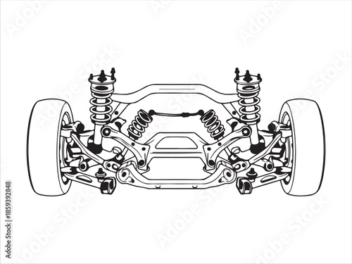 Illustrated Car Suspension System Diagram with Springs and Wheels