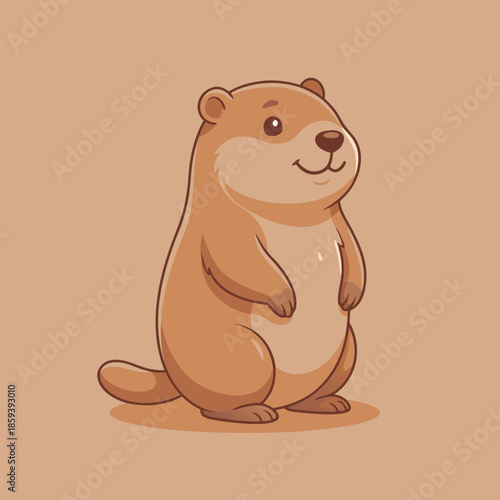 Cute cartoon groundhog standing on a plain background.