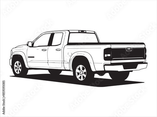 Illustrated pickup truck line art isolated on white background