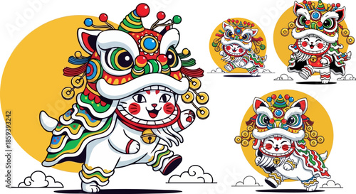 Adorable cat performs traditional Chinese lion dance celebrating the new year