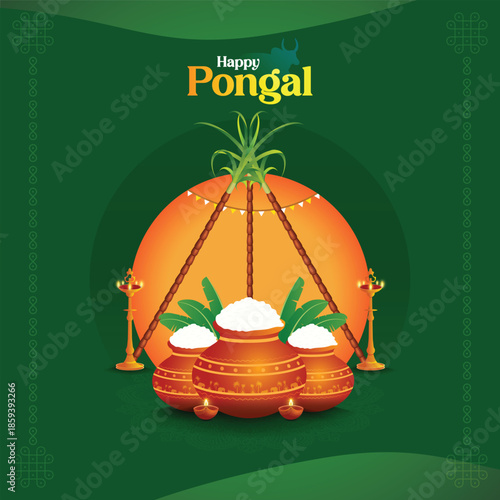 Happy Pongal Holiday Harvest Festival of Tamil Nadu.
