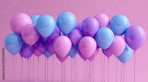 Pastel balloon bunch on soft pink, dreamy bokeh for kid’s e-commerce hero or mom-blogger birthday post