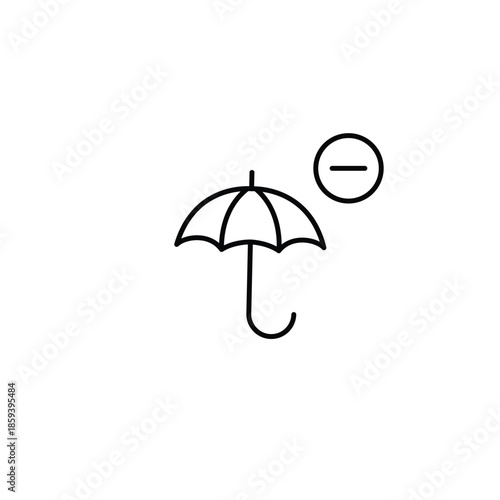 Umbrella and minus. Cancel protection, remove insurance policy. Pixel perfect, editable stroke vector icon