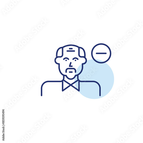 Older man and minus. Remove user, delete avatar. Reduce profile access. Pixel perfect, editable stroke vector icon