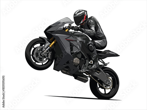 Motorcyclist Performing Wheelie on Black Sport Bike