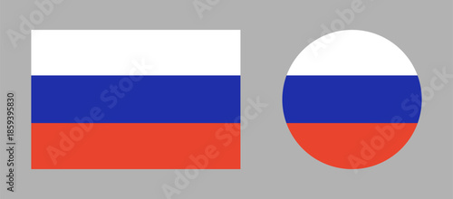 Russia flag in circle, rectangle shapes. National symbol of Russia. Russian flag icons set.