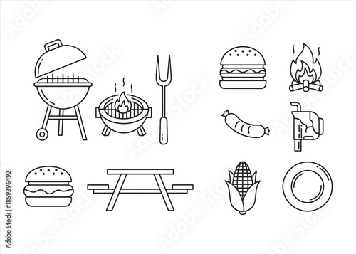 Grilling Icon Collection Linear Icon Set
