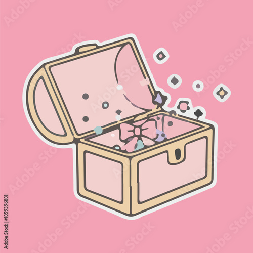 Cute Treasure Box with Sparkles Illustration