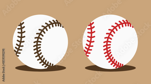Baseball Vector Illustration with Red and Brown Stitching on White Balls for Sports Equipment, Comparison, and Graphic Design Use