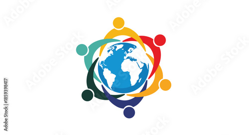Vibrant logo featuring abstract human figures in a circle surrounding a globe to represent global unity, diversity, and peace.