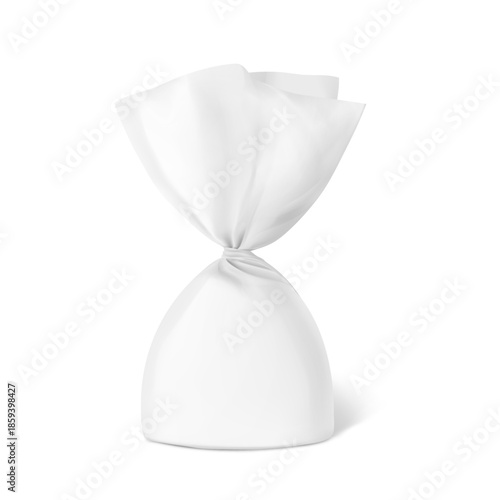 Realistic candy wrapper with swirling tail. Vector illustration isolated on white background. Front view. Ready for your design. EPS10.