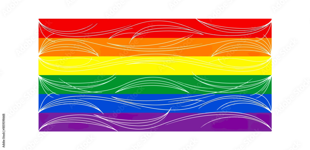 Obraz premium Rainbow flag with white decorative elements on black background