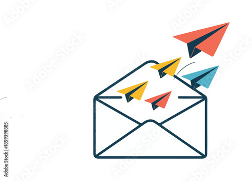 Open envelope with colorful paper airplanes flying out vector