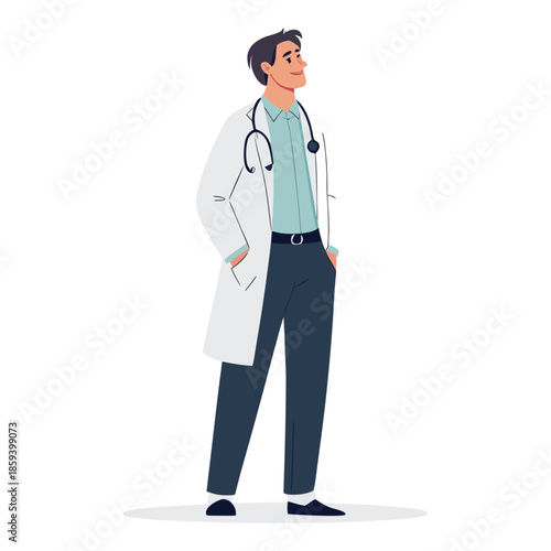 Smiling Doctor with Stethoscope, Medical Professional, Healthcare Vector Illustration