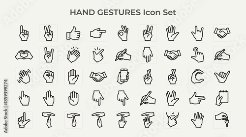 Hand Gesture Vector Icon Set Featuring Minimalist Line Drawings for Communication, Interface Design, and Nonverbal Graphic Illustration Use