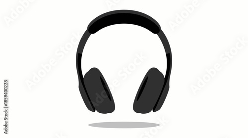Black Over-Ear Headphones Vector Illustration with Cushioned Headband and Floating Shadow for Music, Audio Gear, and Minimalist Graphic Design Use