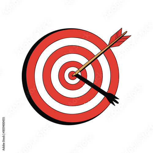 Red and white target with arrow in bullseye and shadow vector