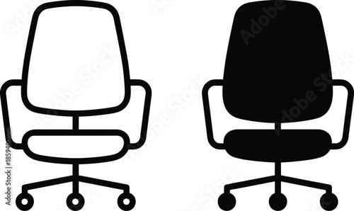 Office Chair Vector Icons in Outline and Silhouette Styles for Workspace Design